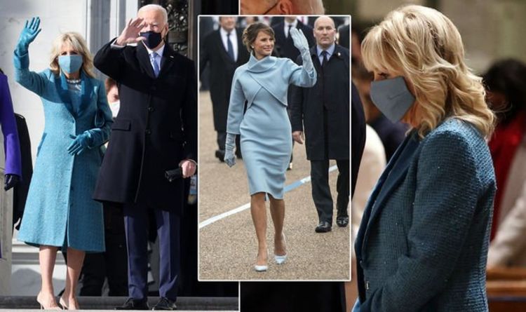 Jill Biden sports tweed blue jacket by designer Alexandra O'Neill on Inauguration Day