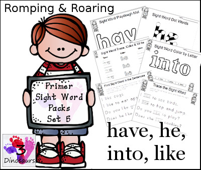 Romping & Roaring Primer Sight Words: have, he, into, like worksheets