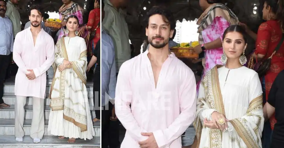 Tara Sutaria and Tiger Shroff seek blessings at a temple before the release of Heropanti 2