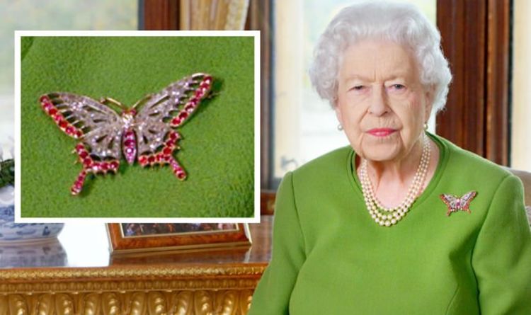 Queen wears diamond and ruby butterfly brooch with link to Prince Philip for Cop26 speech