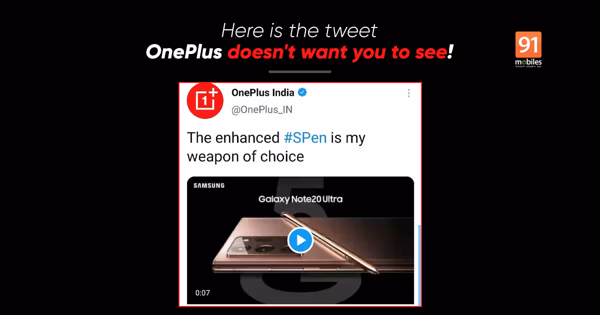 Oops! OnePlus praises Samsung Galaxy Note20 Ultra instead of Nord 2 | 91mobiles.com