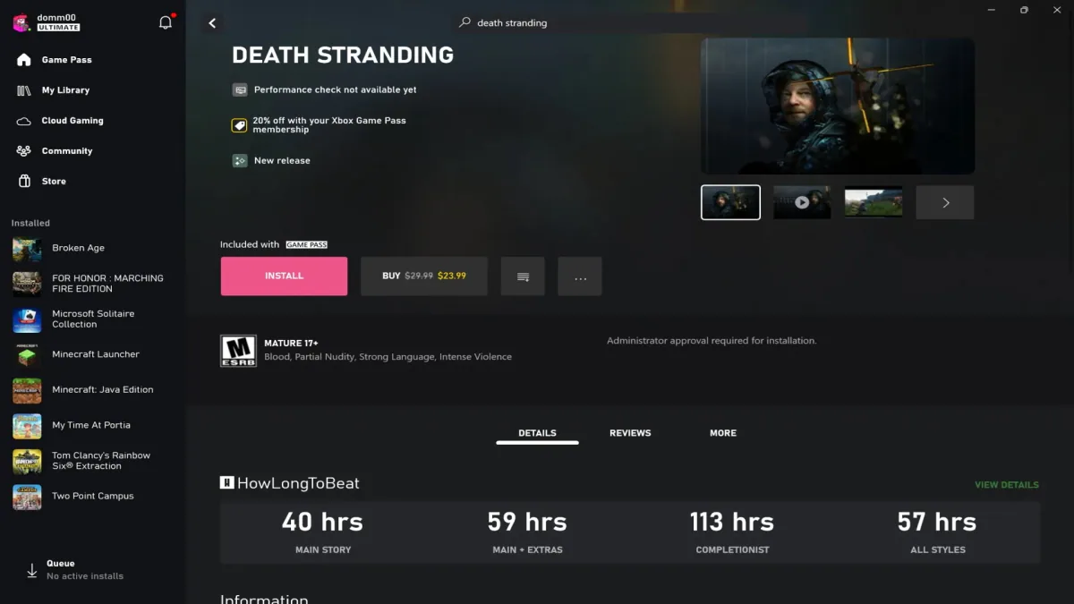 Xbox PC App Now Tells You How Long It Takes to Beat a Game