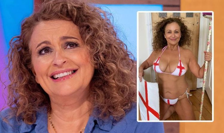 Nadia Sawalha leaves little to the imagination with patriotic Euro 2020 busty tribute