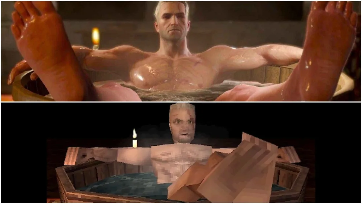 The Witcher 3: See What Geralt's Bath Scene Would Look Like on PS1