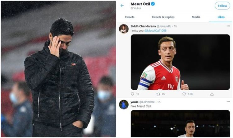 Arsenal outcast Mesut Ozil likes ‘free Ozil’ tweets after Aston Villa defeat