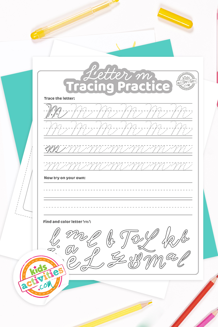 Cursive M Worksheet & Flashcard - Printable Handwriting Practice for Cursive Letter M