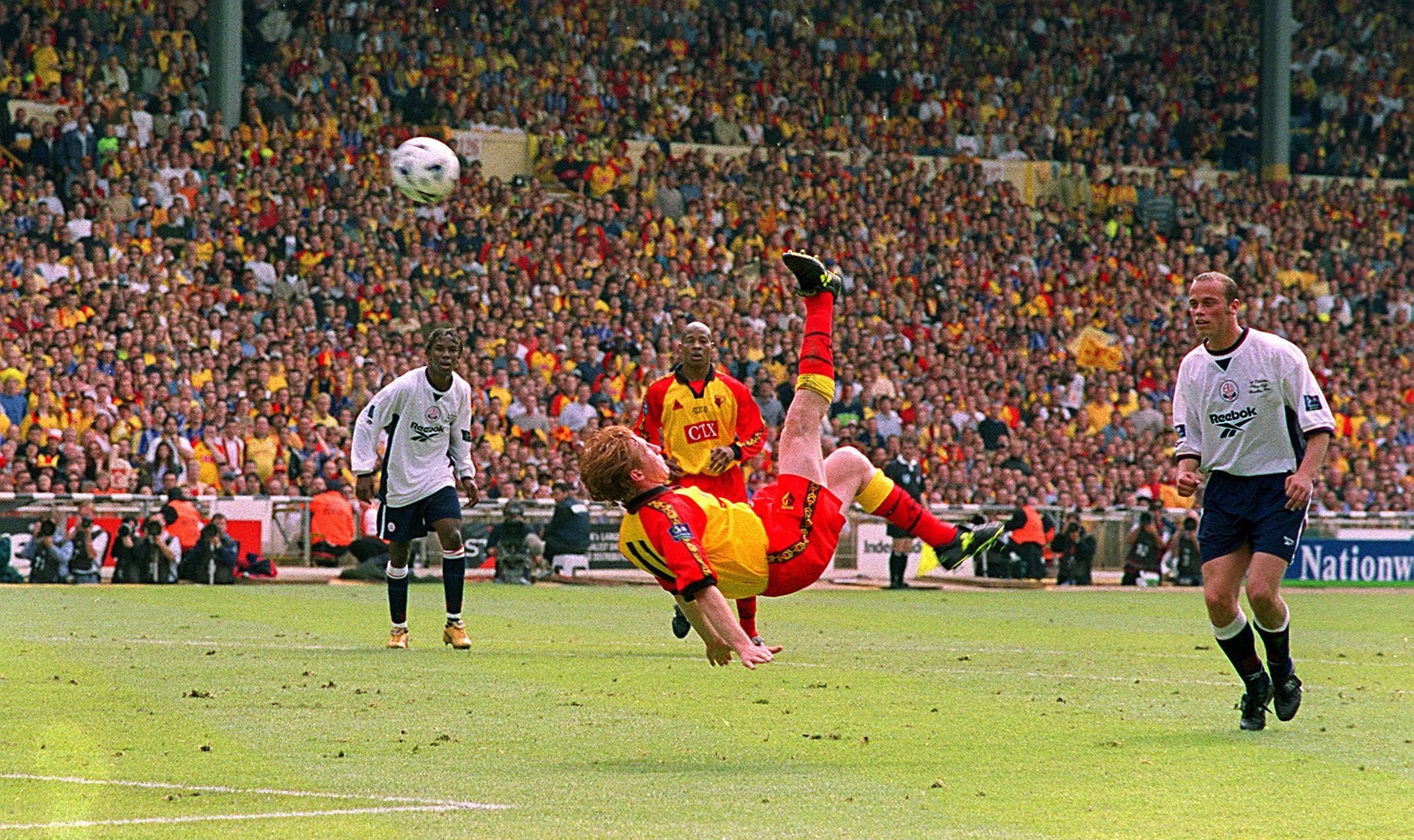 Nick Wright put the Hornets in front in stunning fashion. Picture: Action Images