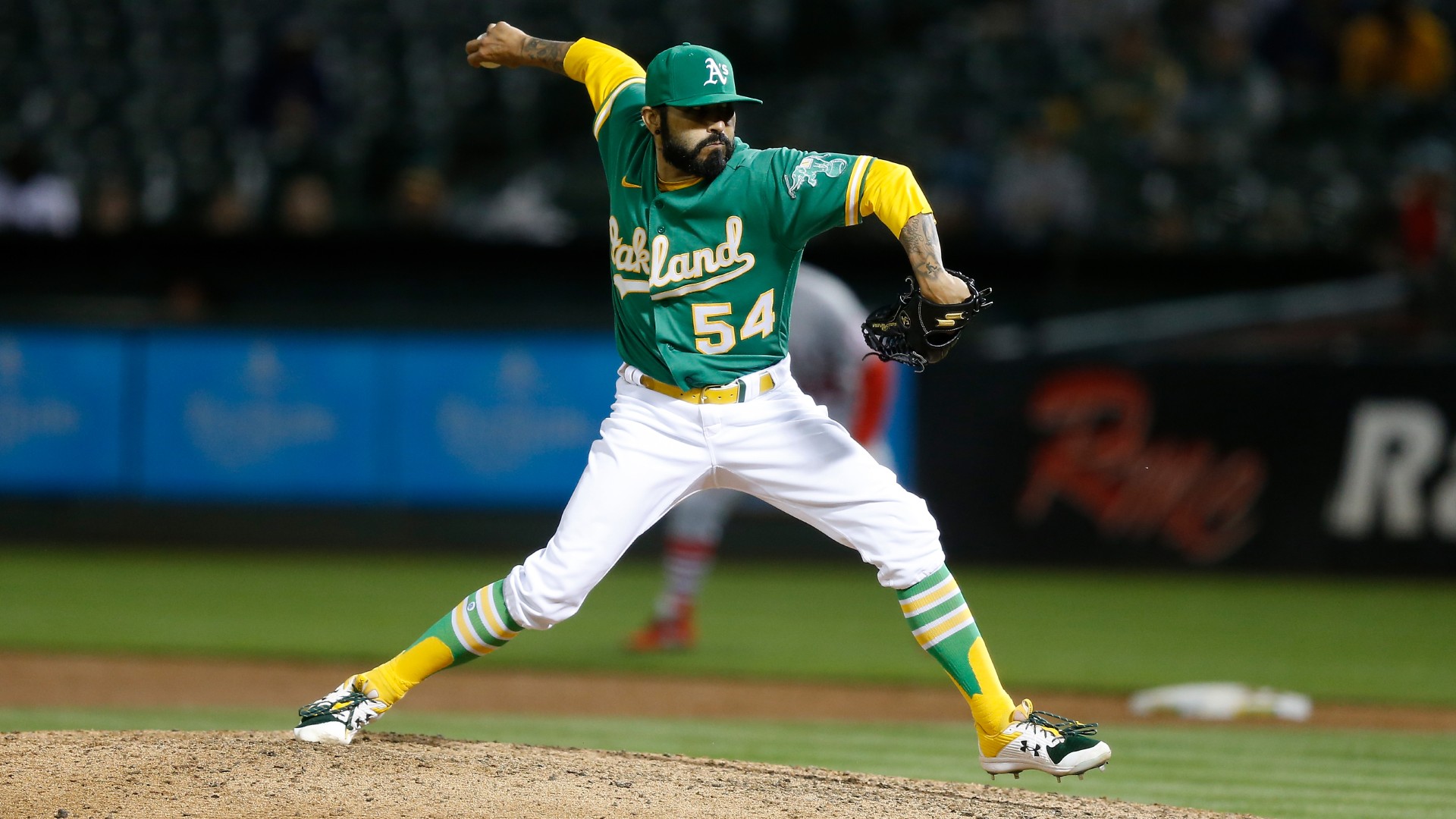 Athletics' Sergio Romo pulls down pants during substance check
