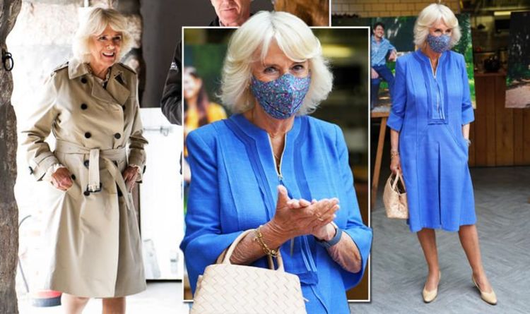 Camilla, Duchess of Cornwall effortlessly chic in a Burberry coat meeting with horses