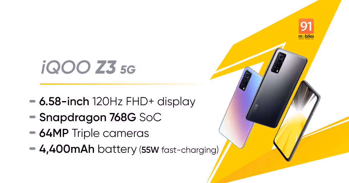 iQOO Z3 Indian variant RAM, storage, and colour options tipped ahead of official launch | 91mobiles.com