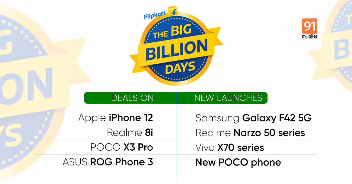 Flipkart Big Billion Days sale dates revealed: deals on iPhone 12, Realme 8i, POCO X3 Pro, and more | 91mobile