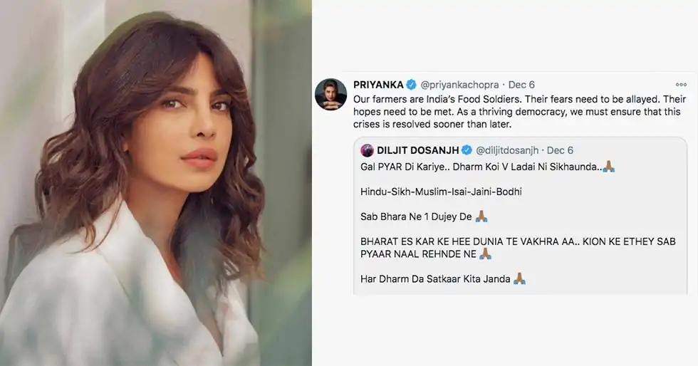 Priyanka Chopra reacts to the farmers’ protest in India