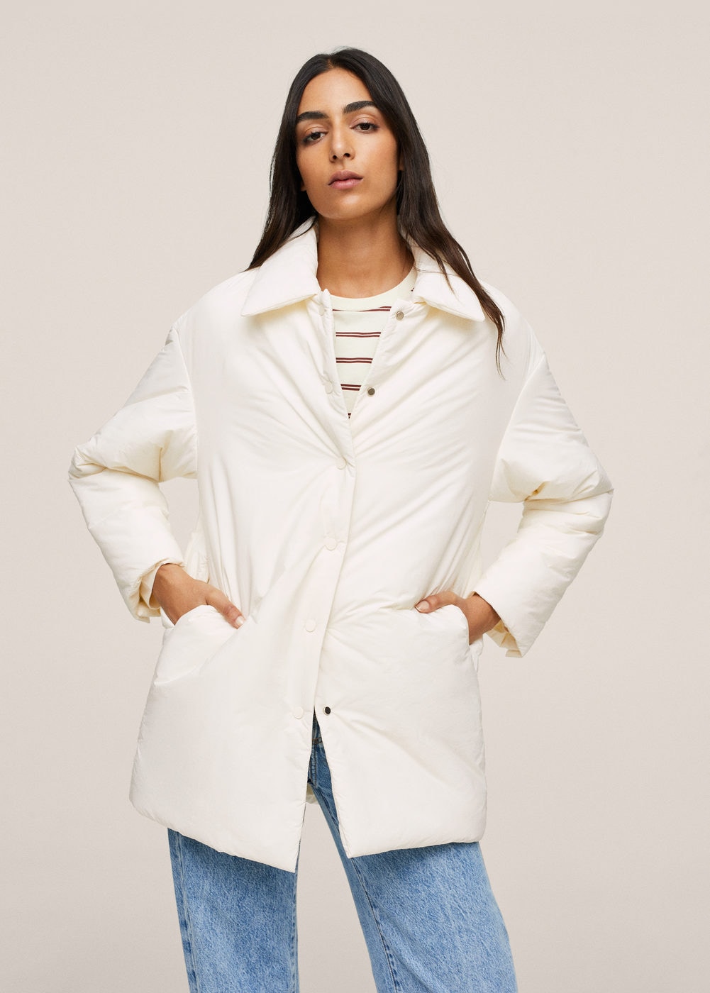 Mango Quilted Buttoned Coat