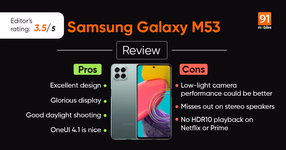 Samsung Galaxy M53 5G Review - Pros and cons, Verdict | 91Mobiles
