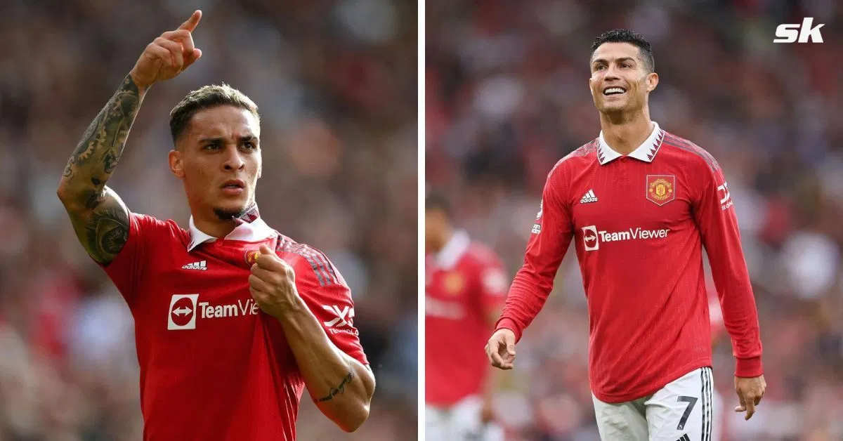 Antony reacts to being subbed off for Cristiano Ronaldo after scoring in Manchester United debut against Arsen