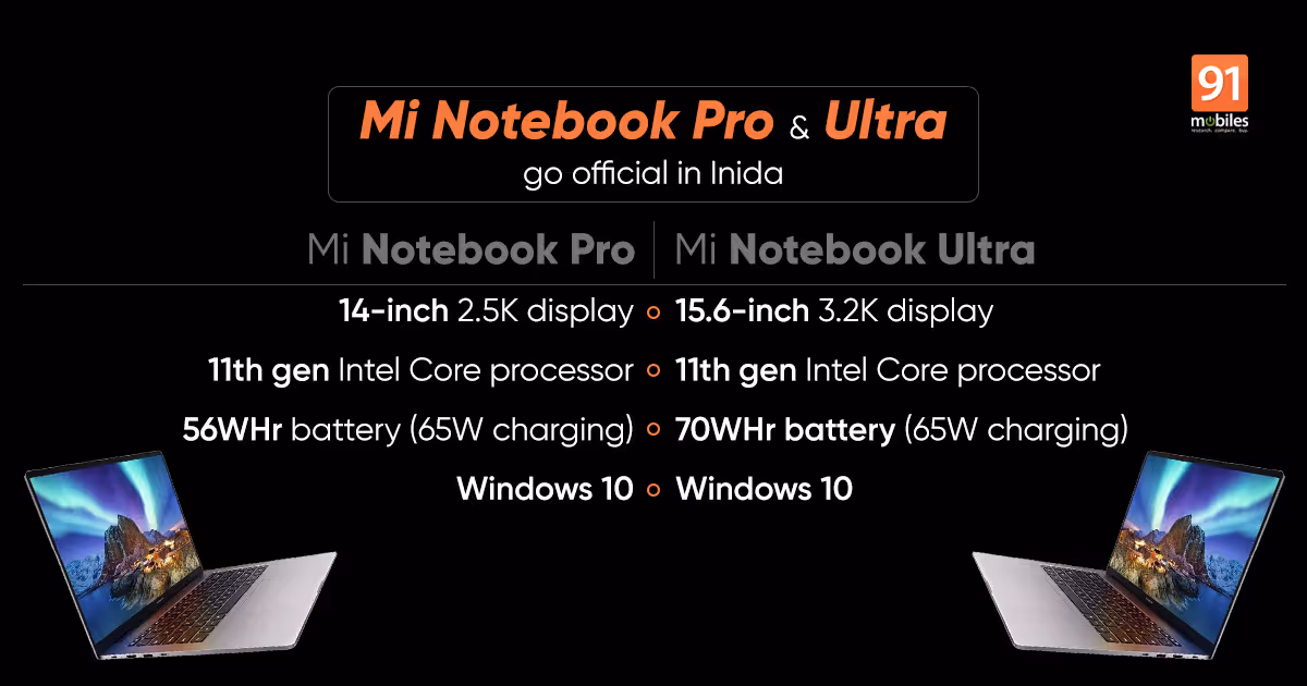 Mi Notebook Ultra, Mi Notebook Pro launched in India: price, specifications | 91mobiles.com