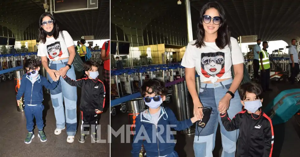Photos: Sunny Leone with her kids at the airport