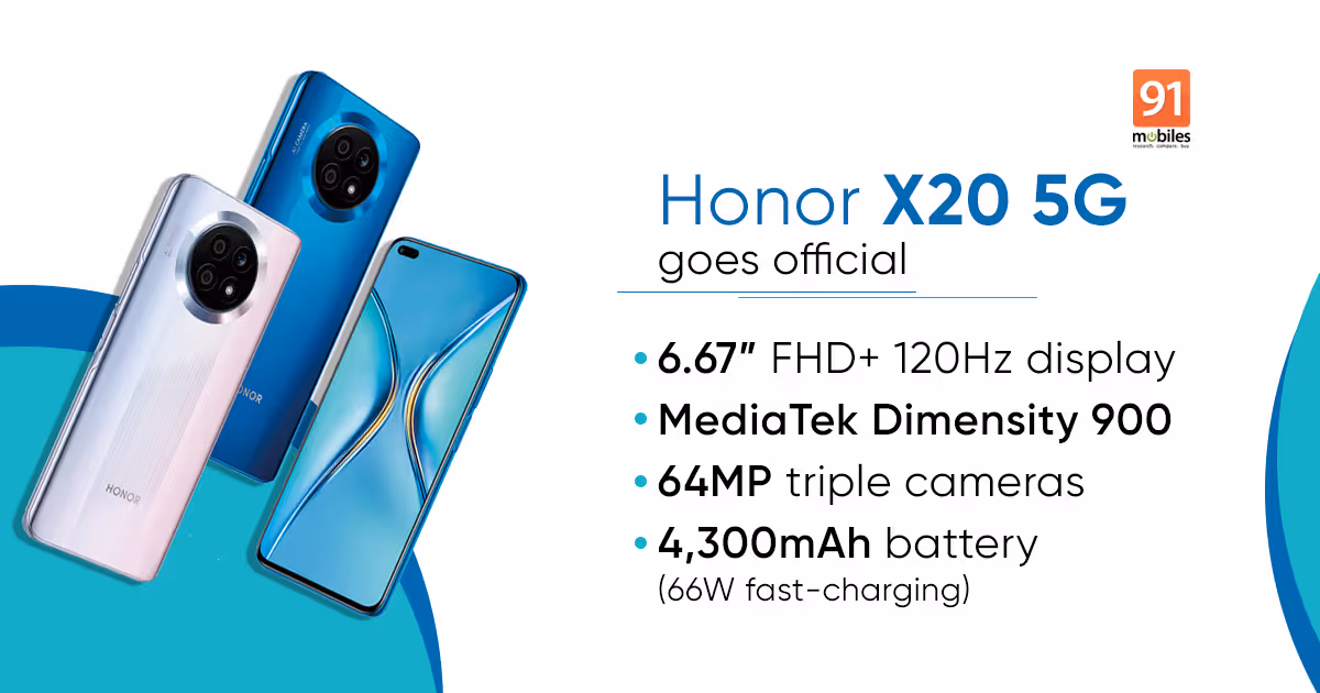 Honor X20 5G with MediaTek Dimensity 900 launched: price, specifications | 91mobiles.com