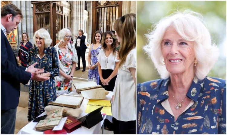 Camilla dazzles in bold print at Exeter Cathedral for Freedom Day