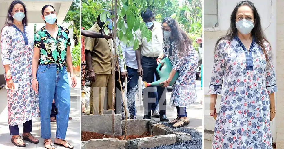 Photos: Hema Malini and Esha Deol spotted planting trees this Saturday