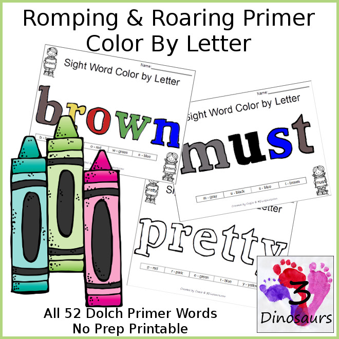Free color by sight word worksheets covering 52 different sight words