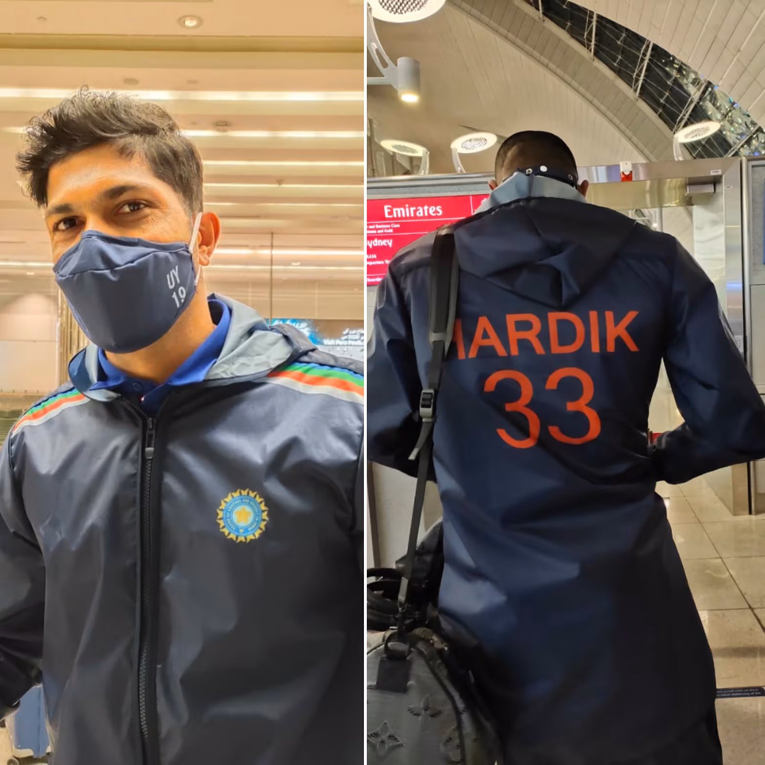 Team India stars Umesh Yadav and Hardik Pandya sports their customised PPE kits and masks (Photo: BCCI Twitter)