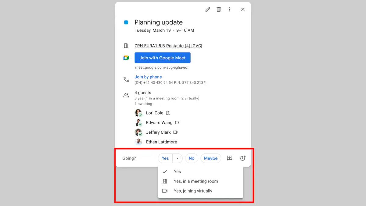 You Can Now RSVP via Google Calendar for Attending Meetings Virtually