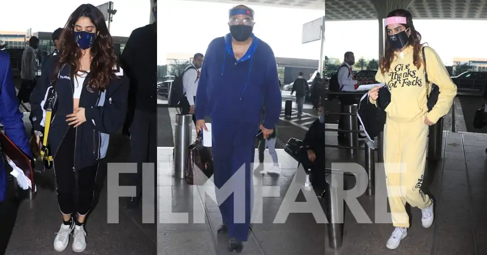 Janhvi Kapoor, Khushi Kapoor and Boney Kapoor snapped jetting off from the city