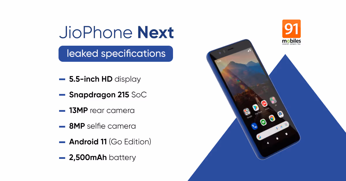 Jio Phone Next price in India and key specifications tipped ahead of launch | 91mobiles.com