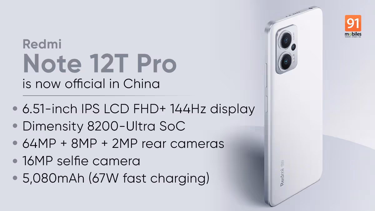 Xiaomi Redmi Note 12T Pro launched in China: price, specifications