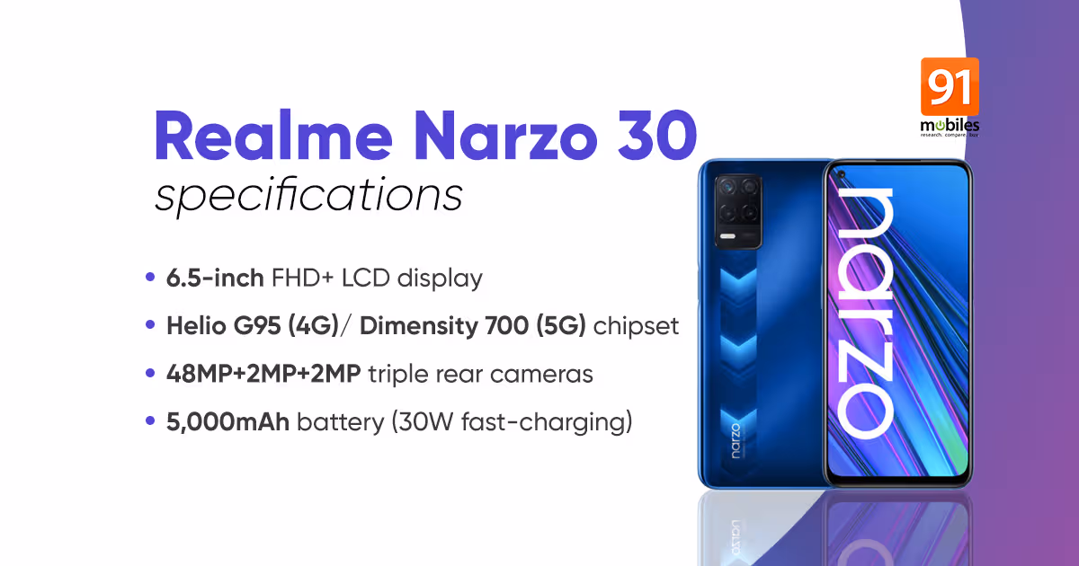 Realme Narzo 30 4G/ 5G, Buds Q2 prices in India and colour variants leaked ahead of launch | 91mobiles.com