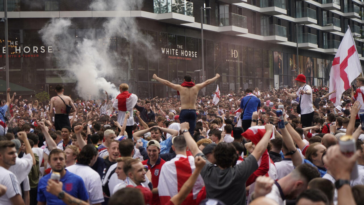 Hundreds of England fans try to storm Wembley gates for final