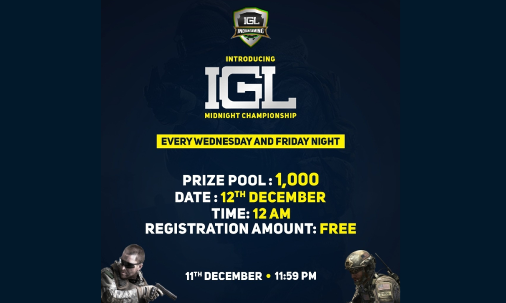 Indian Gaming League (IGL), the first Esports Gaming Company to host “Midnight Championship” from 12th Decembe