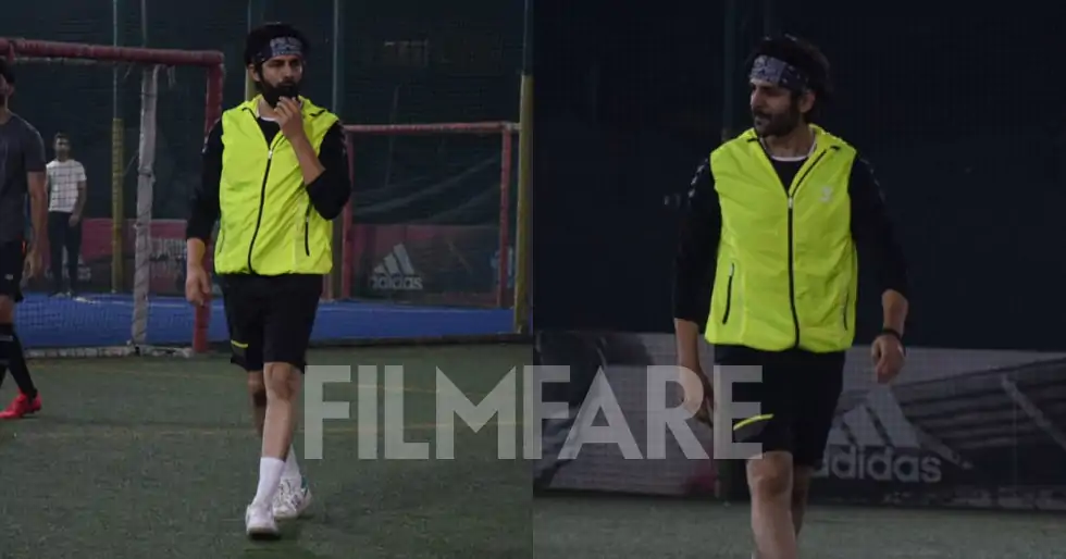 Pictures: Kartik Aaryan scores on the football field