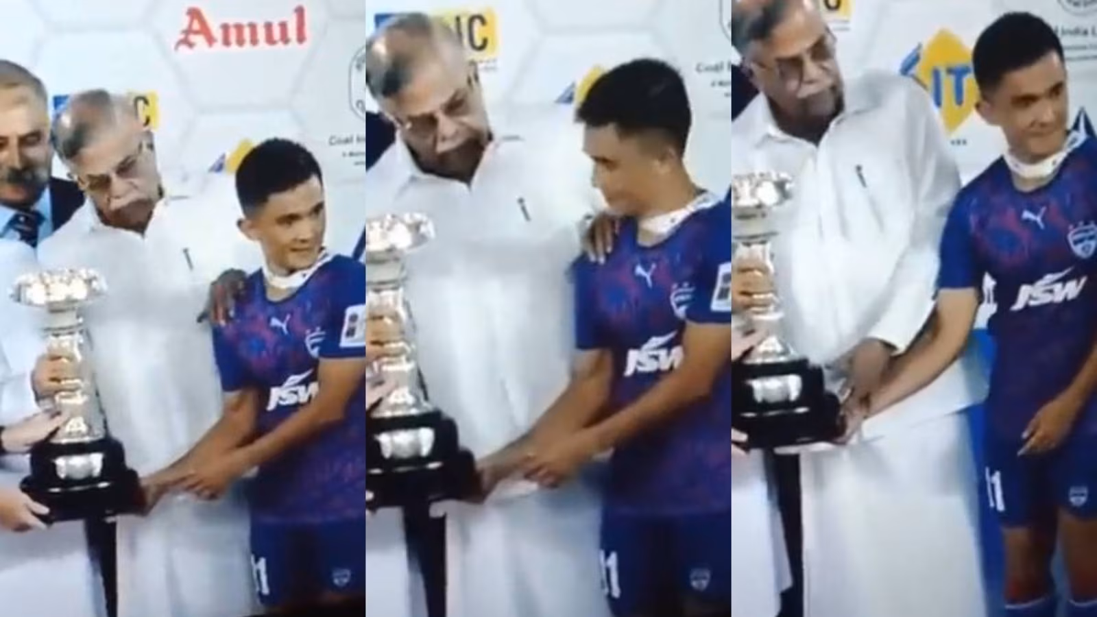Watch: Governor pushes away Sunil Chhetri for obstructing his view for a photo, gets slammed on Twitter; ‘Sham