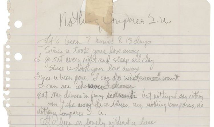 See Prince's beautiful handwritten lyrics for Nothing Compares 2 U - pictures